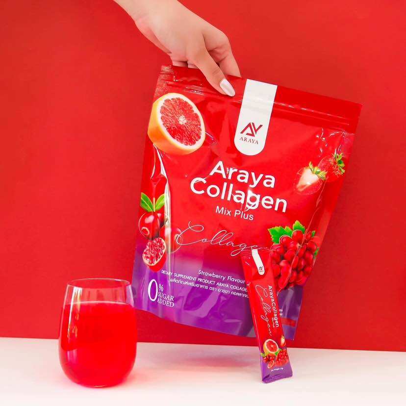 Araya collagen mixplus ซื้อ1 แถม 1 อารายาคออลลาเจนมิคพลัสถุงใหญ่จุใจขาวกระจ่างใส 0 แคลไม่อ่วน ( 2 ห่อ ราคา 390 บาท*ส่งฟรี