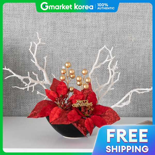 flowertree | Christmas Decoration Poinsettia Artificial Flower Centerpiece Secret Gold Bowl Set 32cm Tabletop ราคา 1,229 บาท*ส่งฟรี