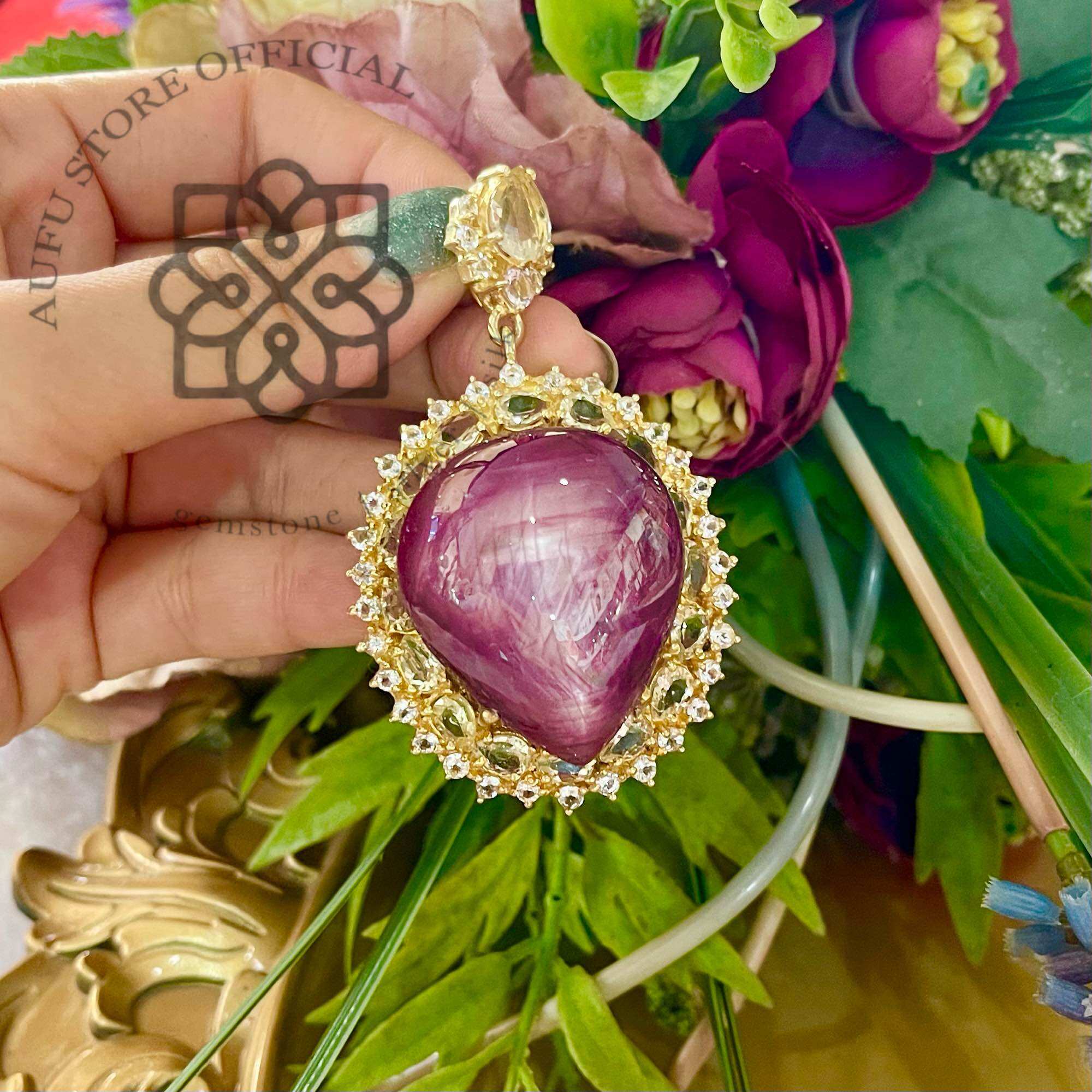 💥จี้ทับทิมแท้ ทับทิมสตาร์อัญมณีคัดเกรดล้อมเพชร (สินค้ามีชิ้นเดียว) มีใบรับประกัน AUFU STORE ราคา 49,999 บาท*ส่งฟรี