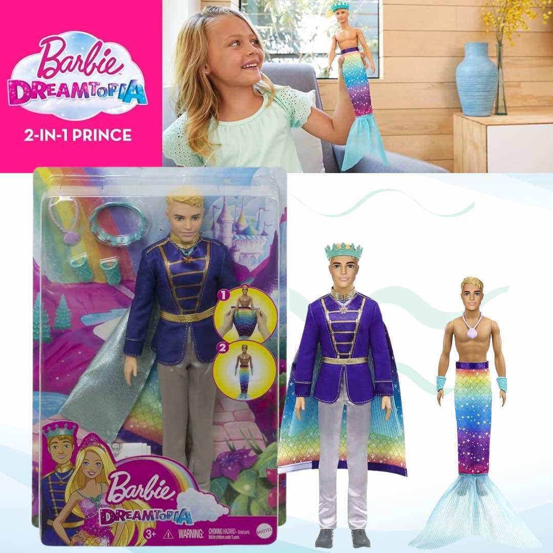 Ready to Ship Barbie Dreamtopia 2-in-1 Ken Doll (Blonde, 12-in) with Prince to Merman Fashion Transformation, with 2 Looks and Accessories, for 3 to 7 Year Olds ราคา 999 บาท*ส่งฟรี