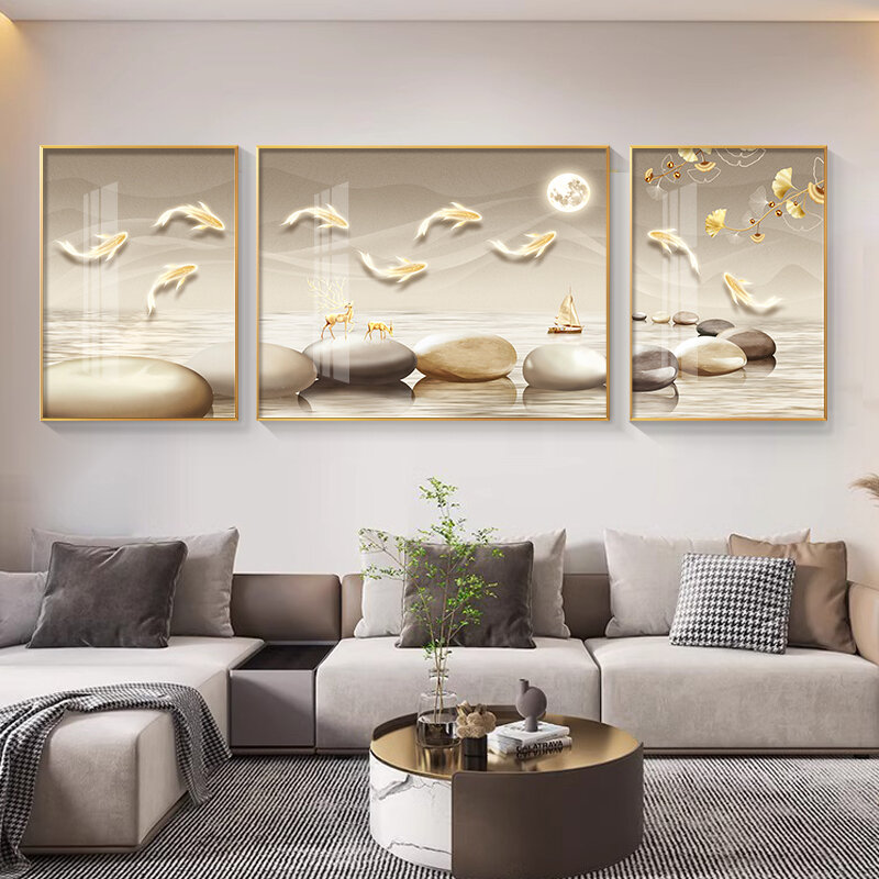 XIANGTUYIN | Modern Luxury Living Room Decorative Wall Art Nine Fish Painting Triptych ราคา 2,558 บาท*ส่งฟรี