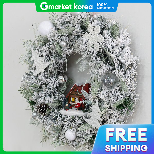 flowertree | Christmas Wreath Wall Decoration, Snow-Covered Village, White, 450mm Wall Hanging Accessory for ราคา 4,026 บาท*ส่งฟรี