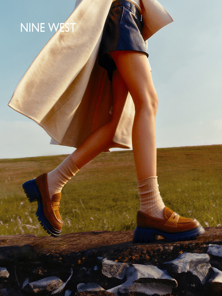 Nine West | Suede Loafer Shoes for Women Brown Thick Bottom ราคา 8,189 บาท*ส่งฟรี