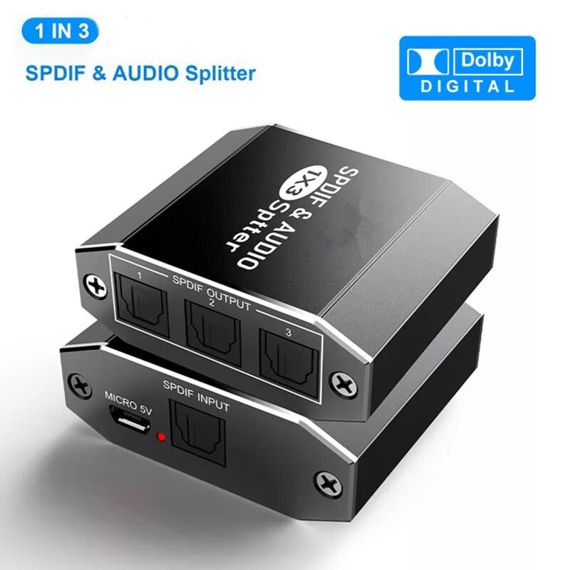 ดิจิตอลSPDIF Optical Audio SplitterอลูมิเนียมToslink Splitter Adapter