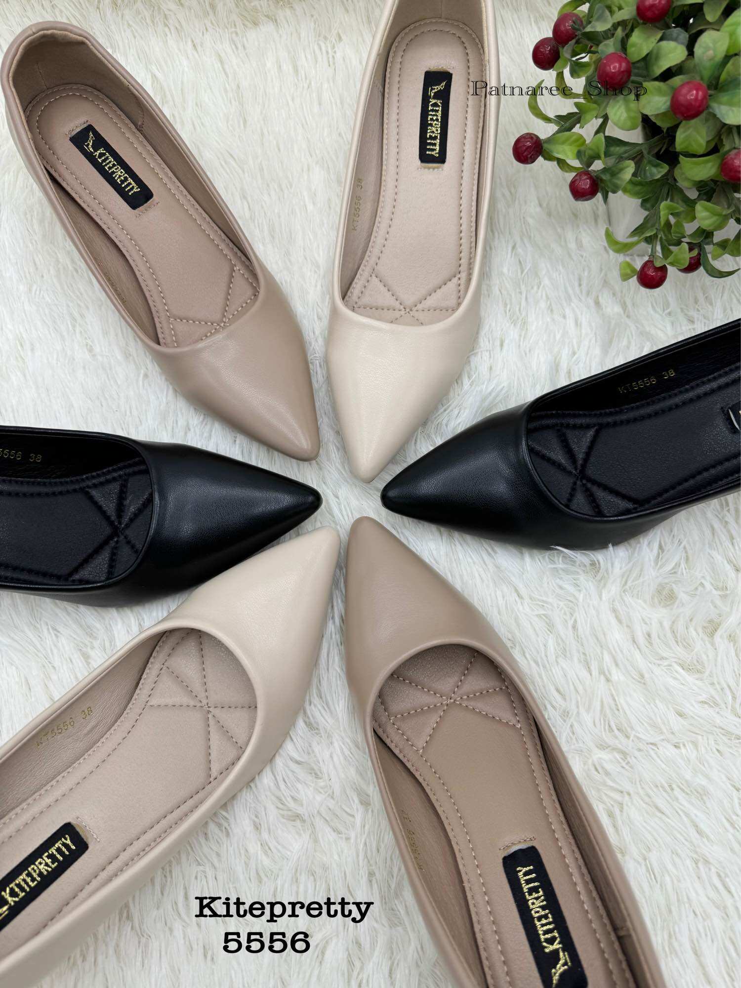 Kitepretty Model Kt5556, Work Shoes, Soft Leather, 2 Inch High Heel, Pointed Toe, Size 35-40 ราคา 399 บาท*ส่งฟรี