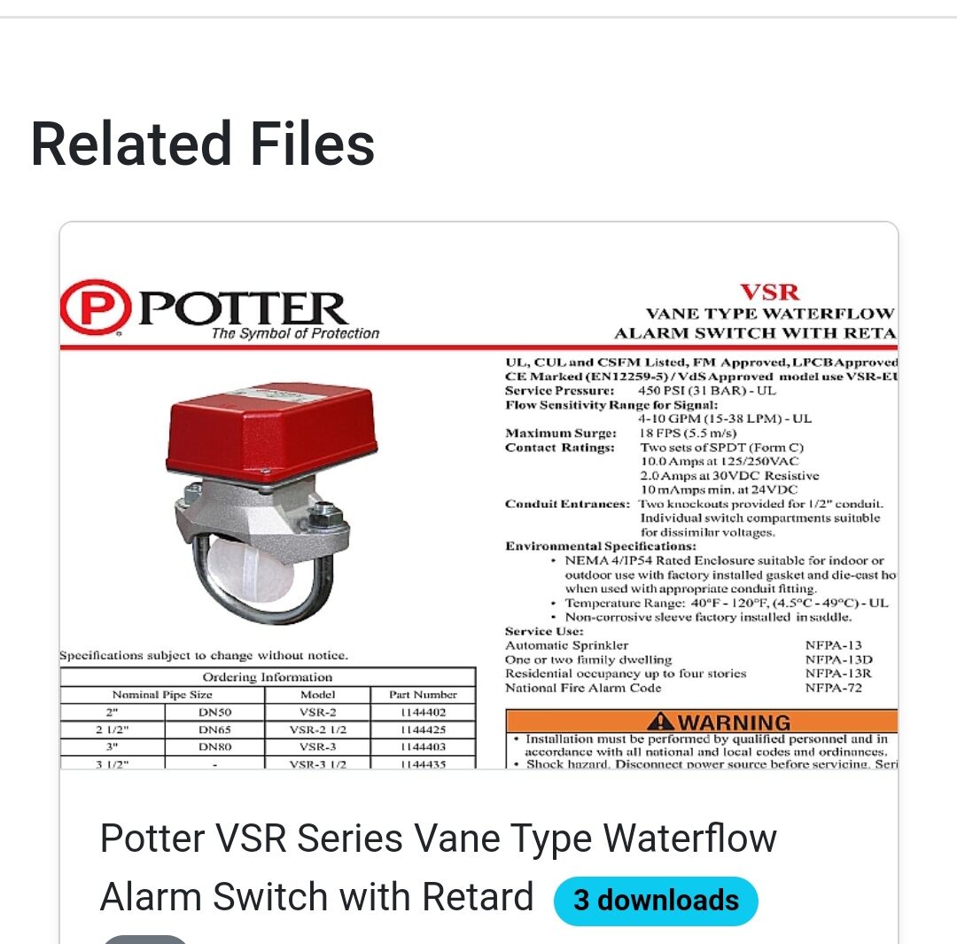 สวิทซ์ควบคุมน้ำต่างๆ Potter VSSP Waterflow Detector, 1". 1.25". 1.5