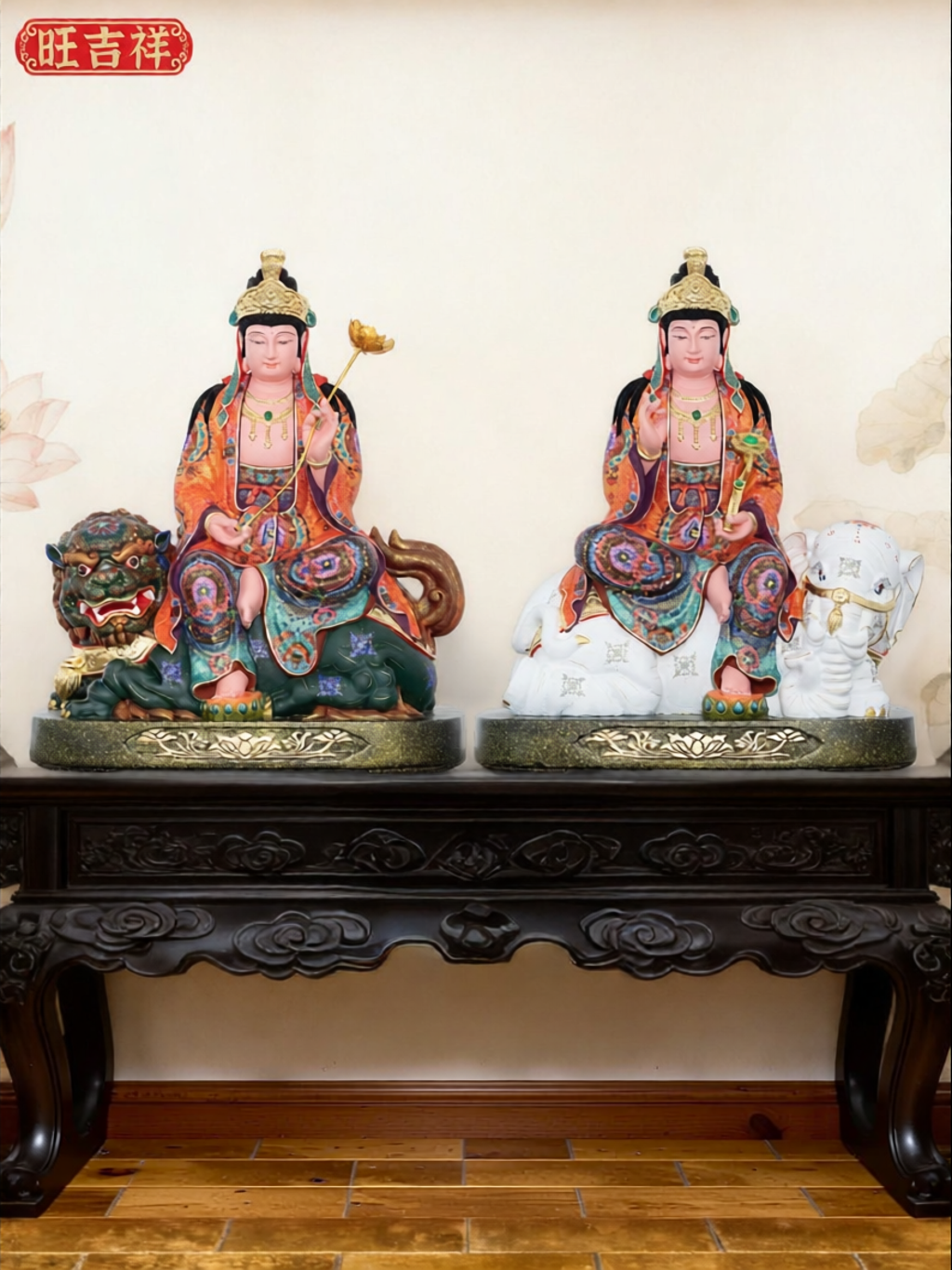 Carved and Painted Wooden Buddha Statues Dual Bodhisattvas ราคา 137,981 บาท*ส่งฟรี