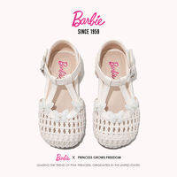 Barbie | รองเท้าเด็กหนังและทอพื้นนุ่มสไตล์เจ้าหญิง สำหรับฤดูร้อน