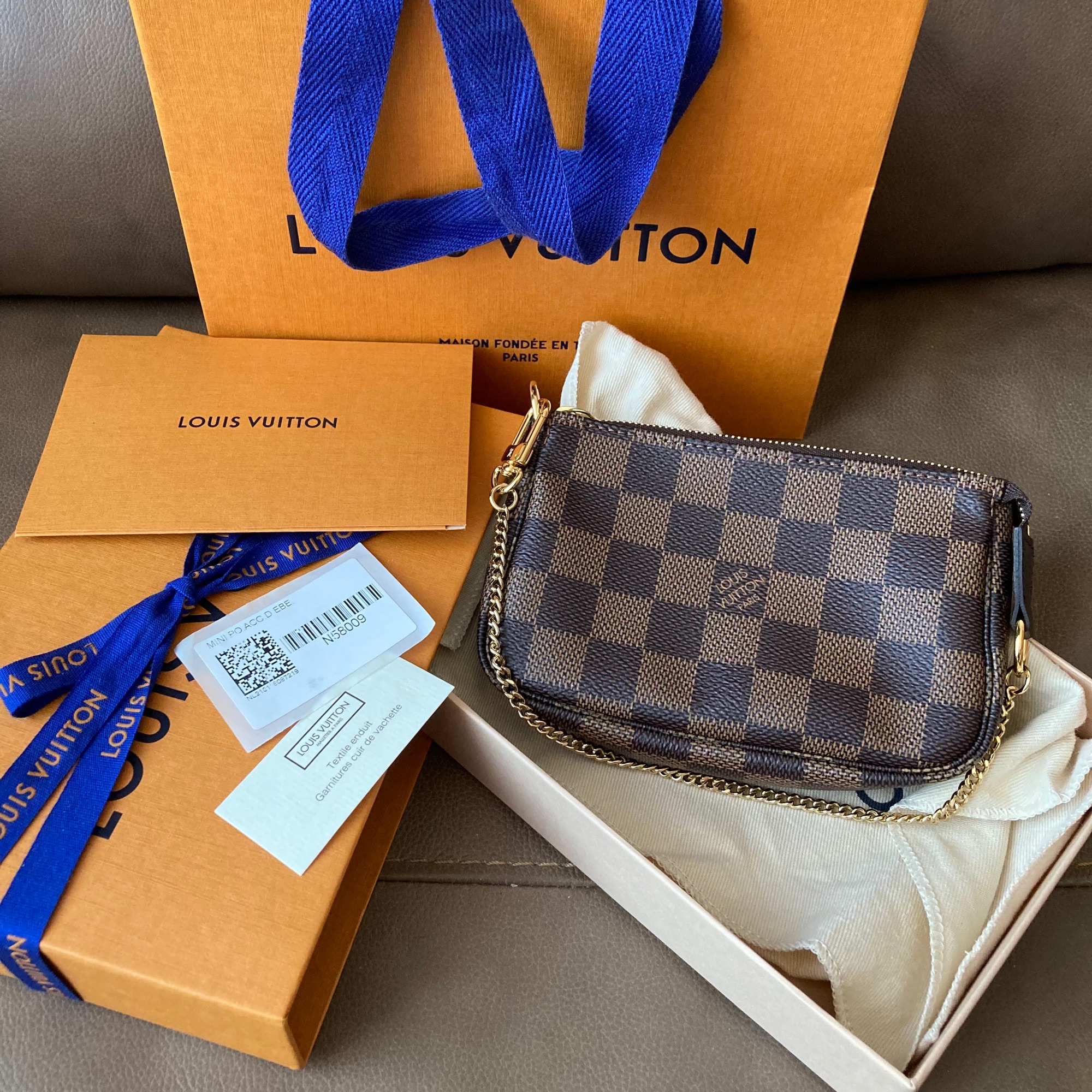 LOUIS VUITTON Mini Pochette Accessoires chain N58009 Damier canvas Ebene  used LV