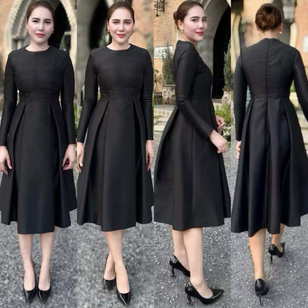 Black Princess Dress with Round Neck and Long Sleeves, Black Dress, Black Outfit, Black Dress for Going Out, Black Outfit for Events. 🇹 🇭 (Ready to Ship from Thailand) ราคา 2,490 บาท*ส่งฟรี