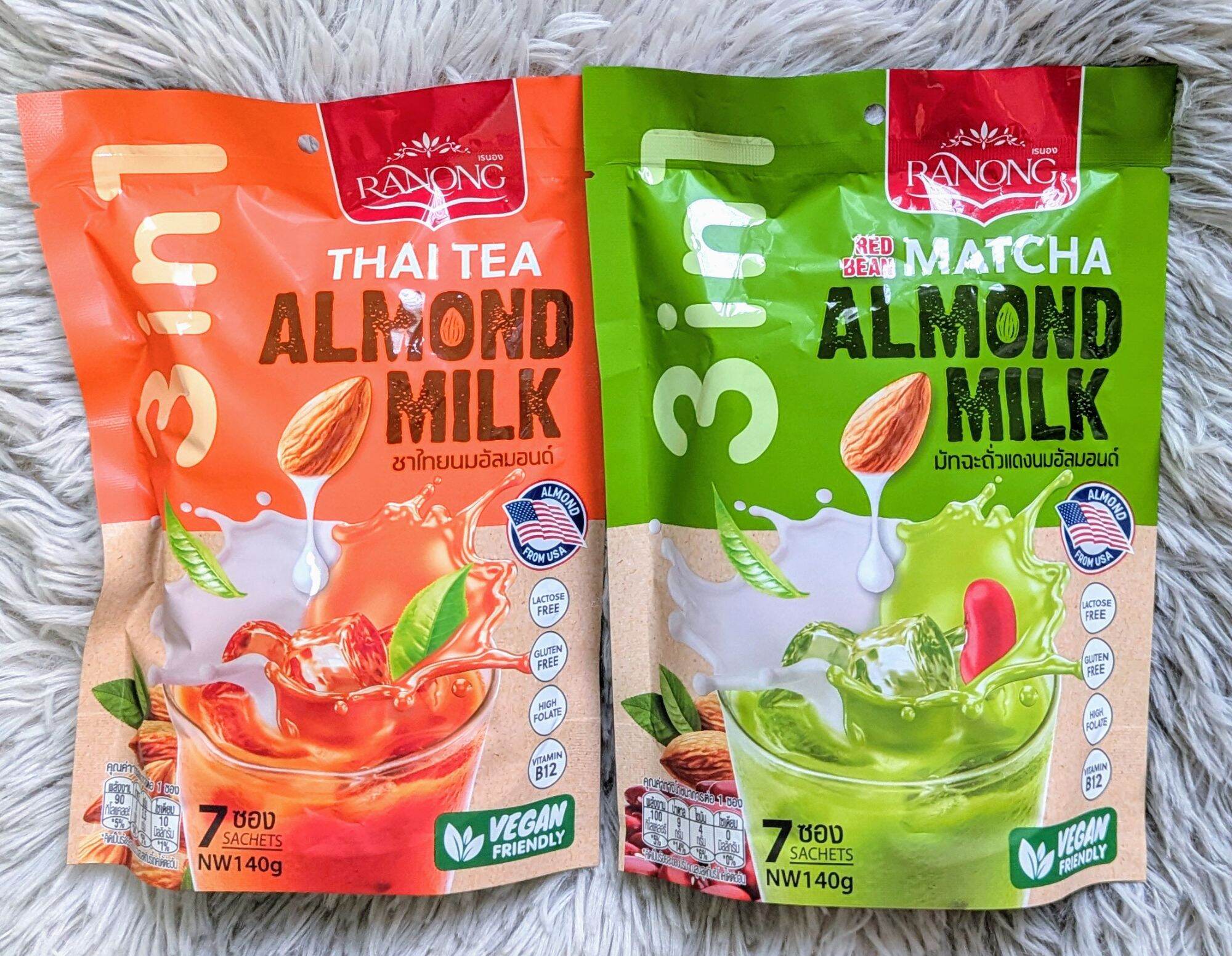 *Vegan (เจ)* ชาไทย/ชาเขียว 🌟1 ถุง 135 บาท🌟  มี 7 ซอง ๆ ละ 20 กรัม ใช้ผงนมอัลมอนด์แทนนมวัว