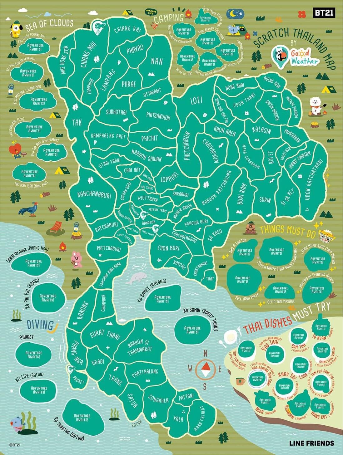แผนที่แบบขูดได้ ประเทศไทย Scratch Map Thai ดีไซน์น่ารัก (แถมฟรีปิ๊กขูด