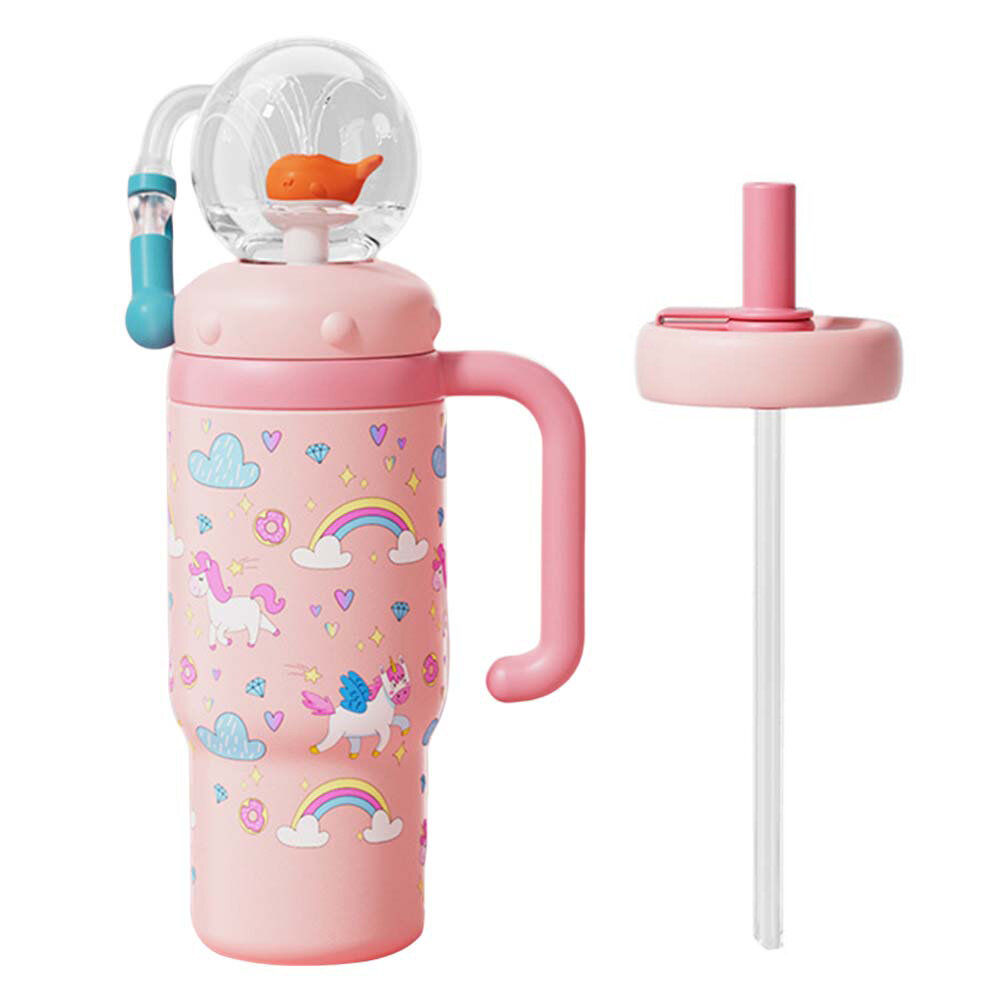 710ML สแตนเลสสตีลปลาวาฬ Fountain Tumbler พร้อม Leak PROOF Whale Squirt ดื่มถ้วยน้ําขวดฟาง Creative G