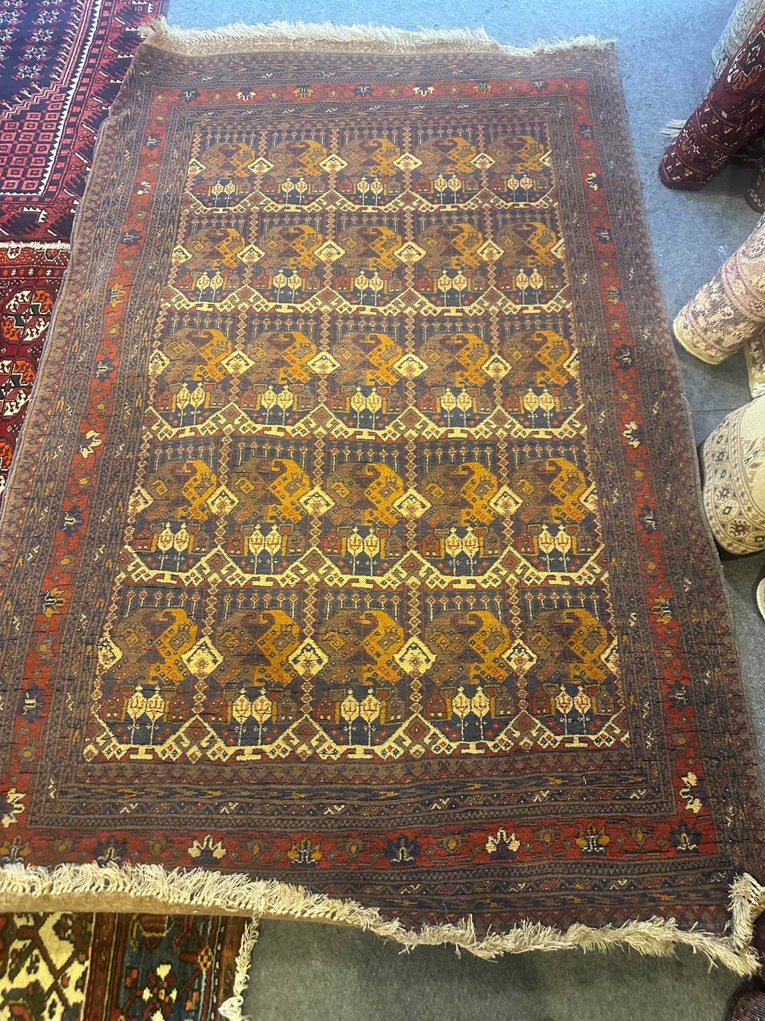 Authentic Afghan Hand-Knotted Carpet with Rich Tribal Motifs – Made from Natural Wool, Double-Knot Weave for Extra Durability. ราคา 55,000 บาท*ส่งฟรี