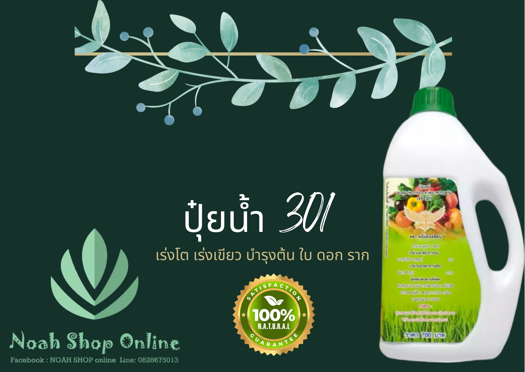 ปุ๋ยเคมี เจซี 301 แตกยอดดี ตราหนึ่งอินทรีดิน ขนาด 1 ลิตร (ชนิดน้ำ) - ยี่ห้อ J&C ราคา 750 บาท*ส่งฟรี