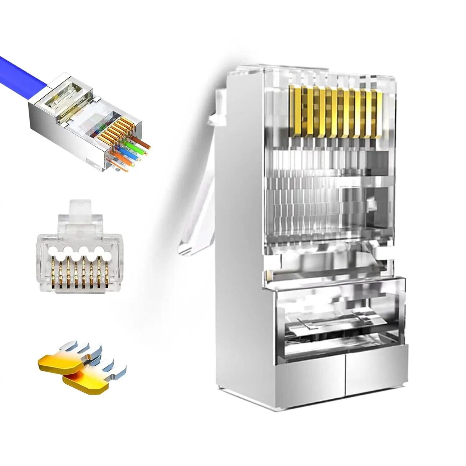 ZOERAX 50-Pack RJ45 ผ่านตัวเชื่อมต่อ Cat6 ป้องกัน RJ45 Modular ปลั๊กทอง ...
