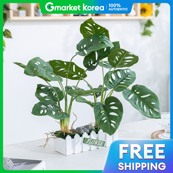 flowertree | Monstera Artificial Potted Plant Green Leaf Fence Set, 43cm, 4 Types, Interior Landscaping Table ราคา 1,299 บาท*ส่งฟรี