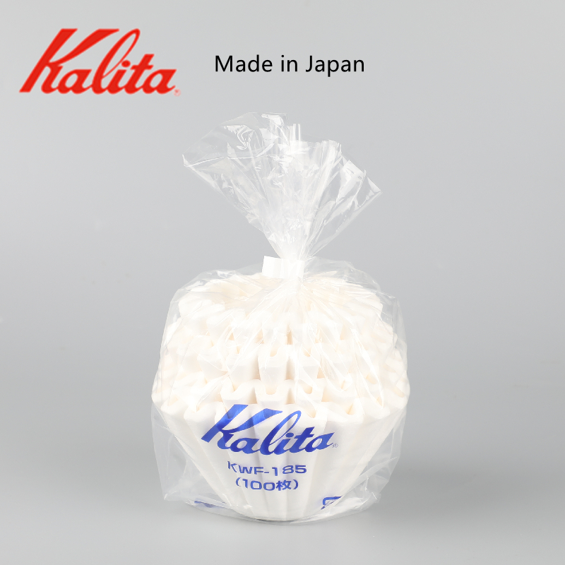 ถ้วยกรองกระดาษโอริกามิรูปเค้ก Kalita แบบดั้งเดิมจากญี่ปุ่นกระดาษกรองกาแฟเยื่อกระดาษสีขาว155/185แบบเรียบง่าย การจำแนกสี 100 Zhang สีขาว185
