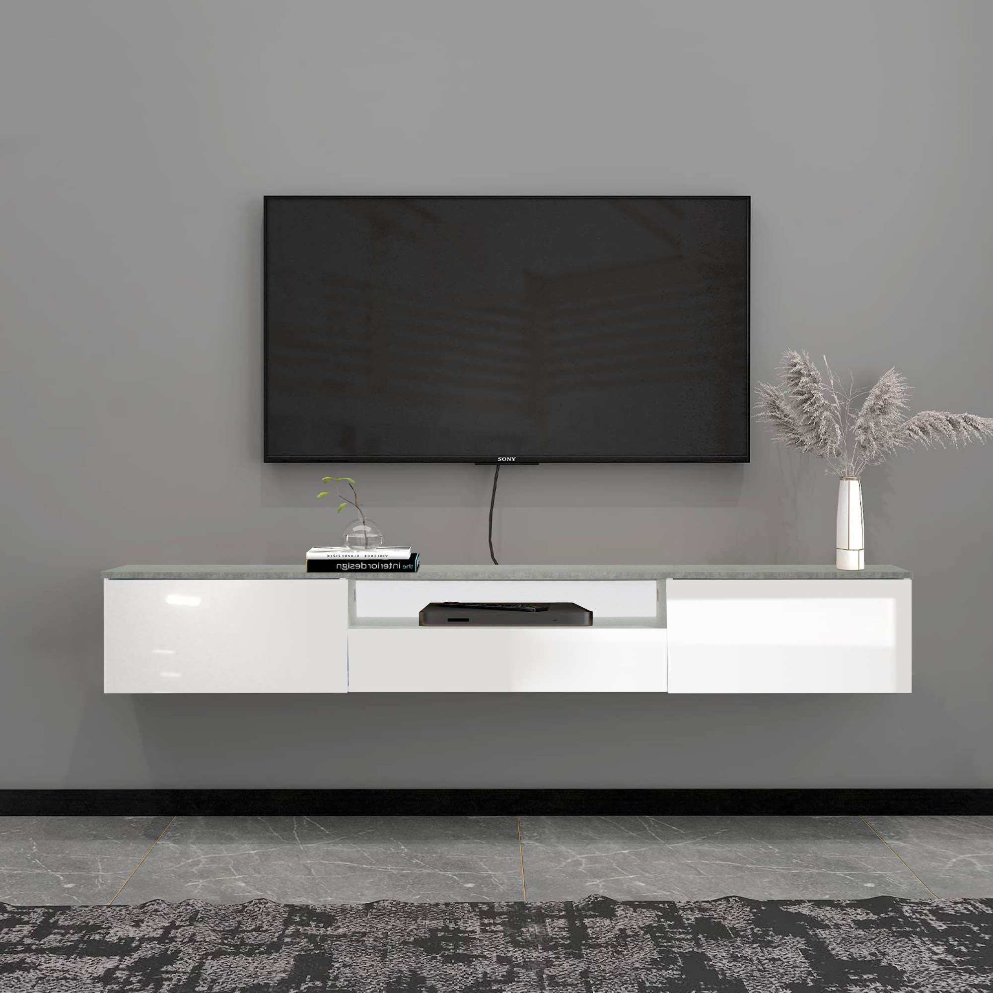 Tomato Home ชั้นทีวีติดผนัง Rome wall TV unit, หน้าบาน HIGH GLOSS, กว้าง200ซม | ชั้นทีวีมินิมอล เหมาะทีวีใหญ่สุด 85นิ้ว ราคา 2,380 บาท*ส่งฟรี