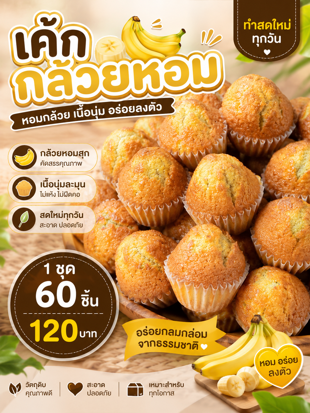 Banana Cake, 1 Set, 60 Pieces ราคา 116 บาท*ส่งฟรี