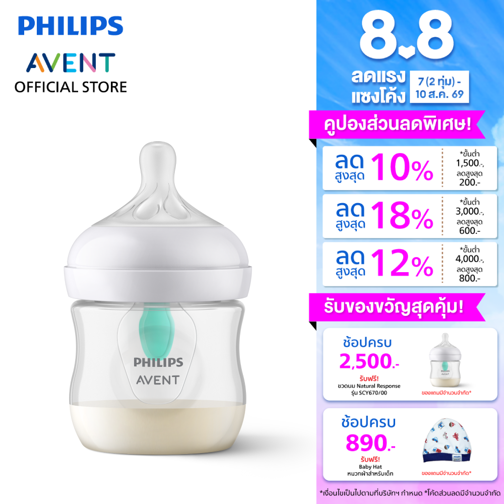Philips Avent ฟิลิปส์ เอเวนท์ ขวดนม Natural Response พร้อมตัวระบายอากาศ Airfree Vent ขนาด 4 ออนซ์/125 มล. รุ่น SCY670/01