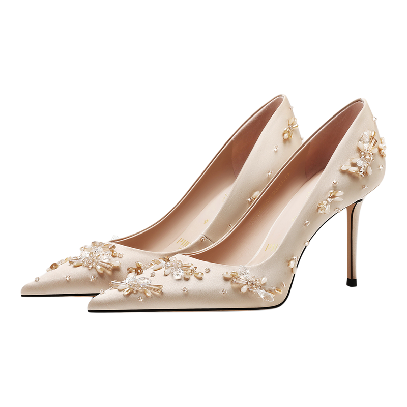 PJJUU | Beautiful Comfortable New Champagne Bridal High Heels ราคา 9,371 บาท*ส่งฟรี