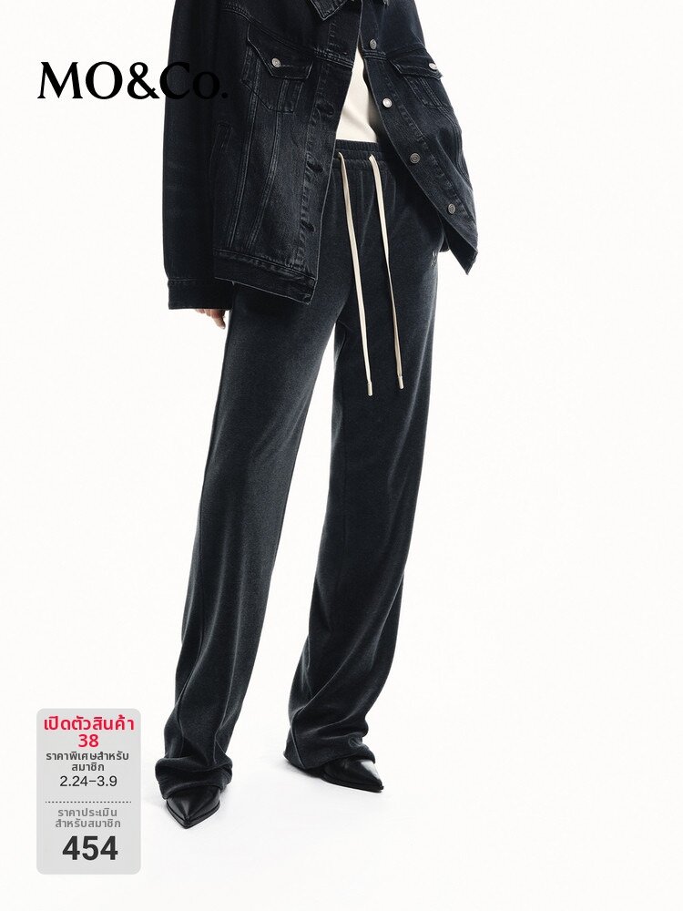 MO&Co. | Water Soft Cotton Velvety Casual Pants with Elastic Waist and Loose Straight Leg ราคา 3,596 บาท*ส่งฟรี