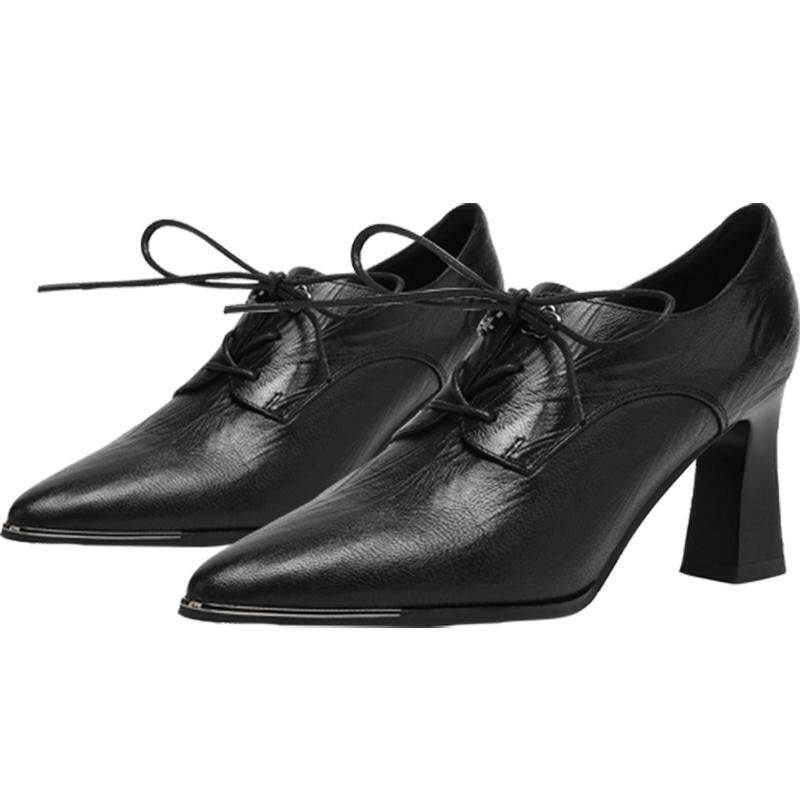 JZ ANNAKRO | French Style Thick Heel Leather Deep Cut Comfortable Work High Heel Shoes ราคา 3,090 บาท*ส่งฟรี