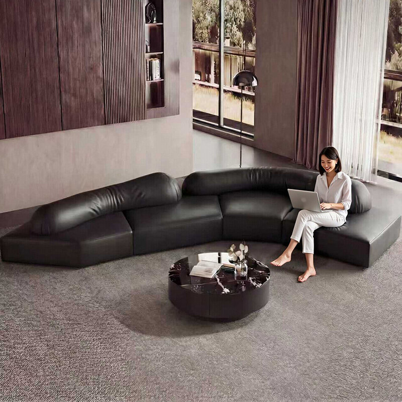 YIWO | Vintage Style Imported Top Leather Sofa High-end Villa Large Living Rooms ราคา 139,107 บาท*ส่งฟรี