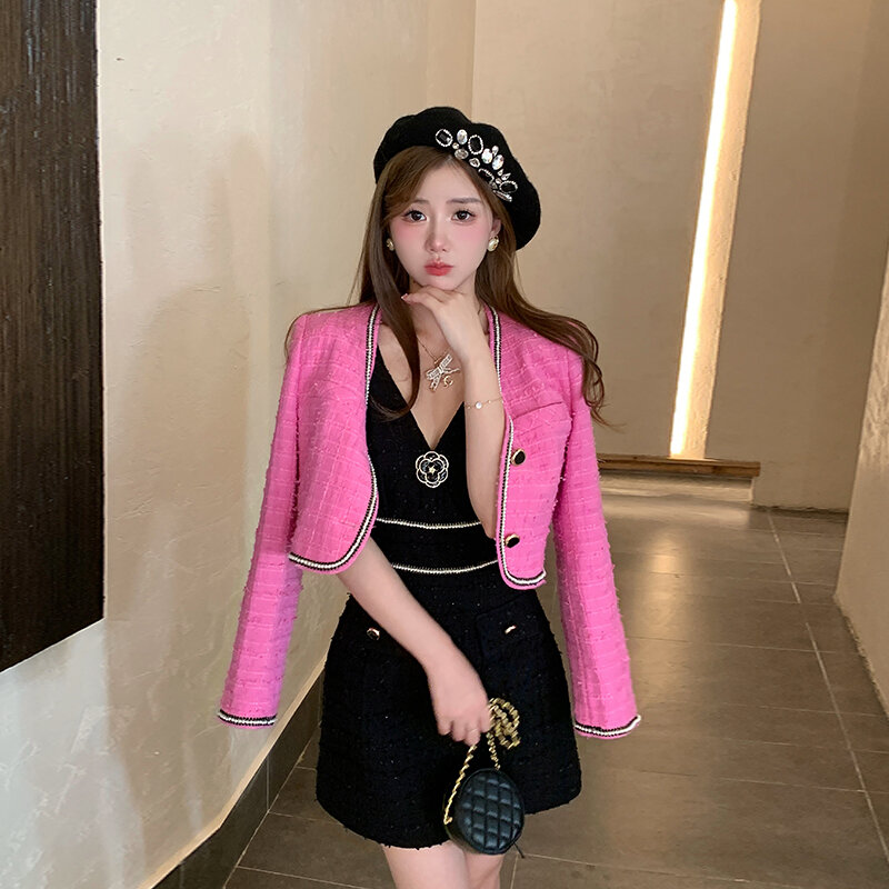 เสื้อโค้ทสไตล์ชาแนลแบบสั้นสำหรับสาวๆสไตล์ฝรั่งเศส [จำกัด domimide] ไอซ์ซิลค์มาแล้วเซ็ตเสื้อผ้าสไตล์สาวสังคมนิยมในคนกลุ่มหนึ่ง ราคา  2,991 บาท*ส่งฟรี