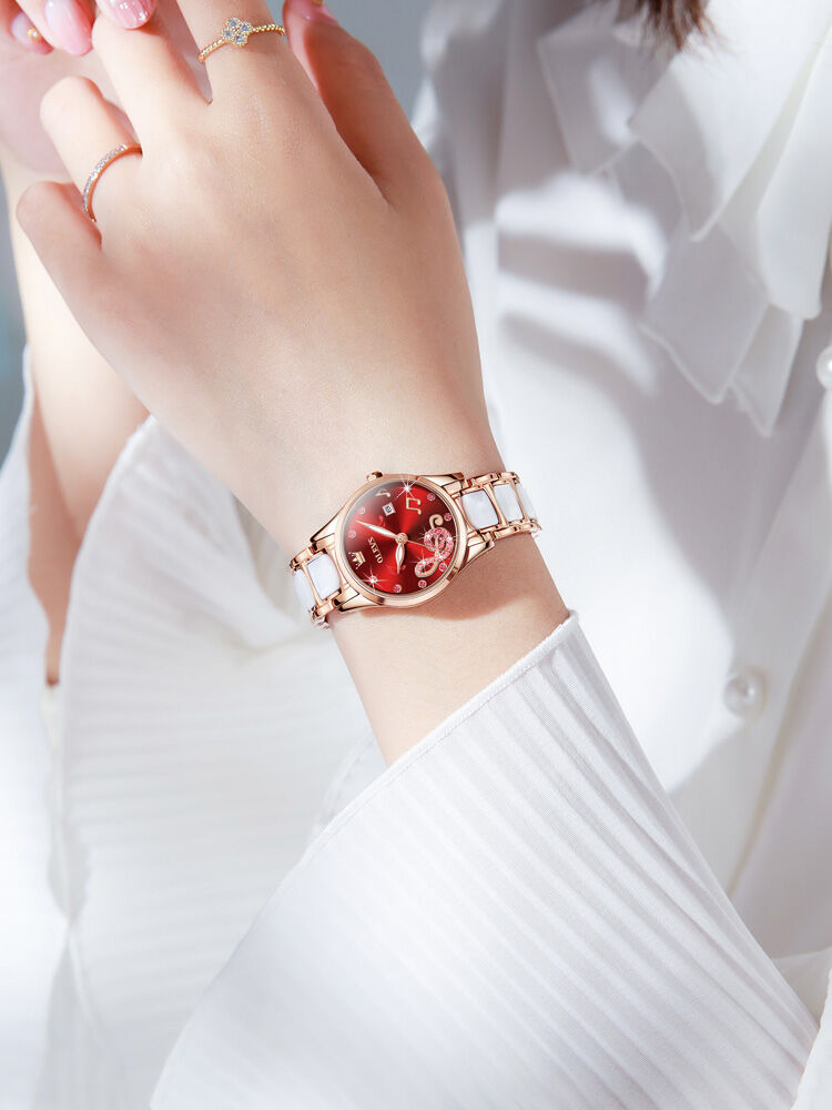 [OLEVS | New 2025 Ceramic Red Quartz Watch,OLEVS | New 2025 Ceramic Red Quartz Watch,] ราคา 2,424 บาท*ส่งฟรี