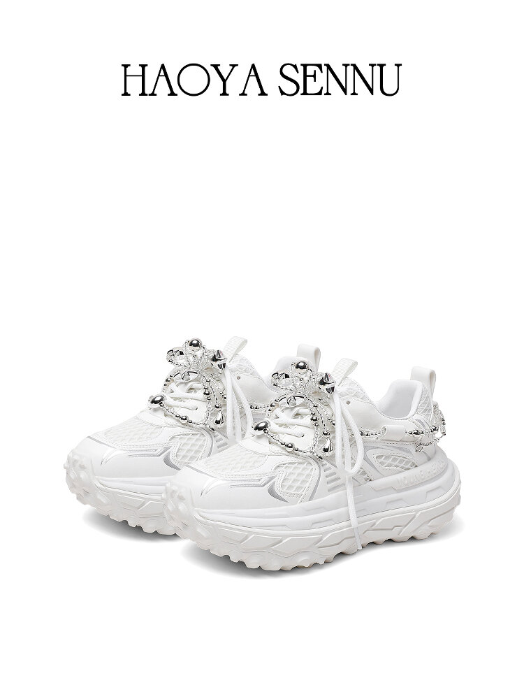 HAOYASENNU | Thick Sole Dad Shoes Women's Full Leather Casual Low-top Sneakers ราคา 8,188 บาท*ส่งฟรี