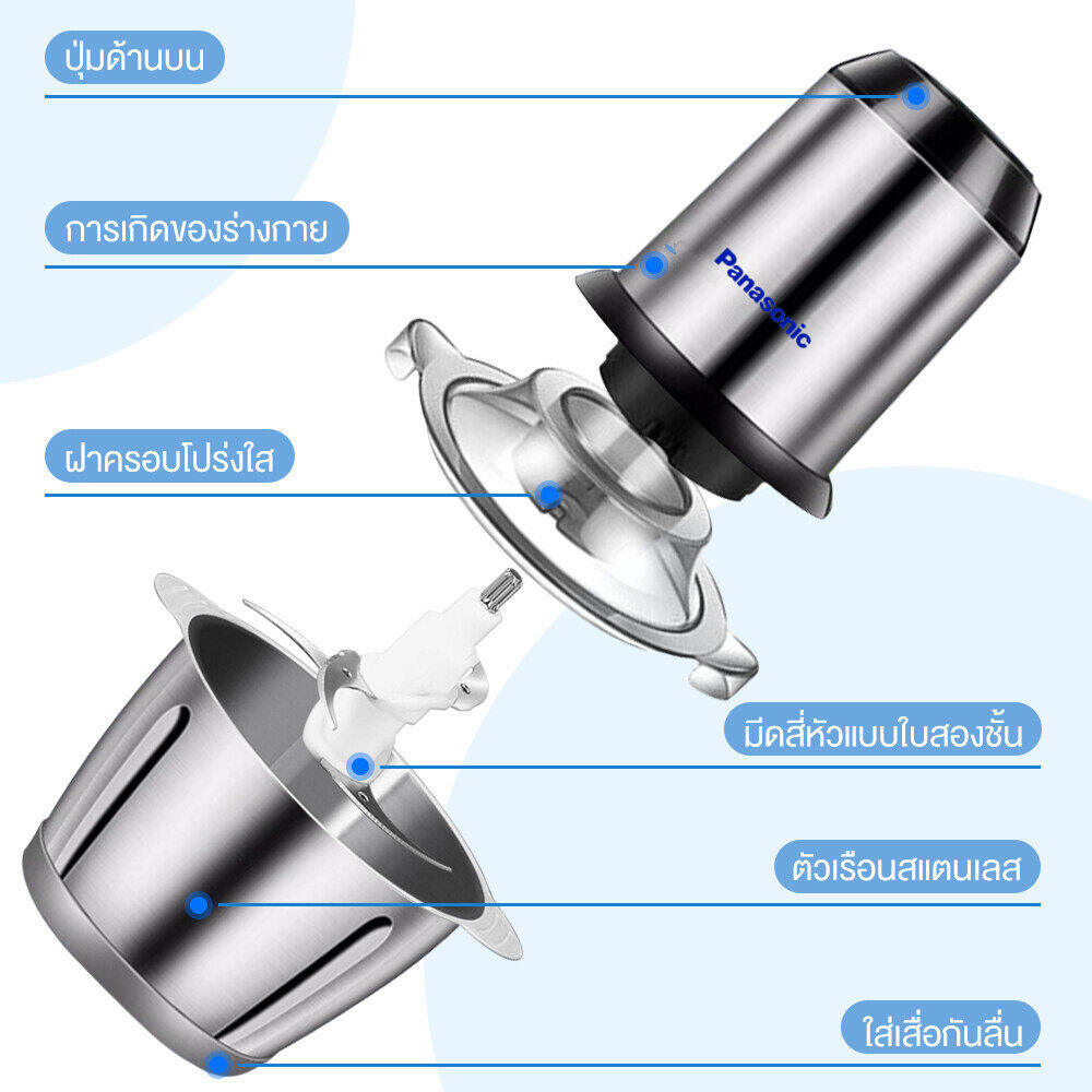 รูปสินค้า เครื่องบดสับไฟฟ้า เครื่องปั่นอาหาร โถบดสแตนเลส เครื่องบดสับเอนกประสงค์ เครื่องบดสับผัก เครื่องบดหมู Electric Chopper 2L