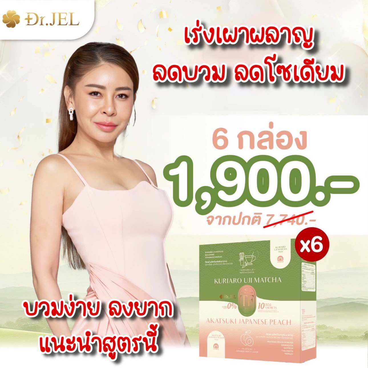 (ใหม่!! 2แถม4) Dr.JEL TF มัทฉะ&พีช ชาลดบวม ลดโซเดียม ลดพุง สุขภาพดี (1กล่อง 10ซอง)