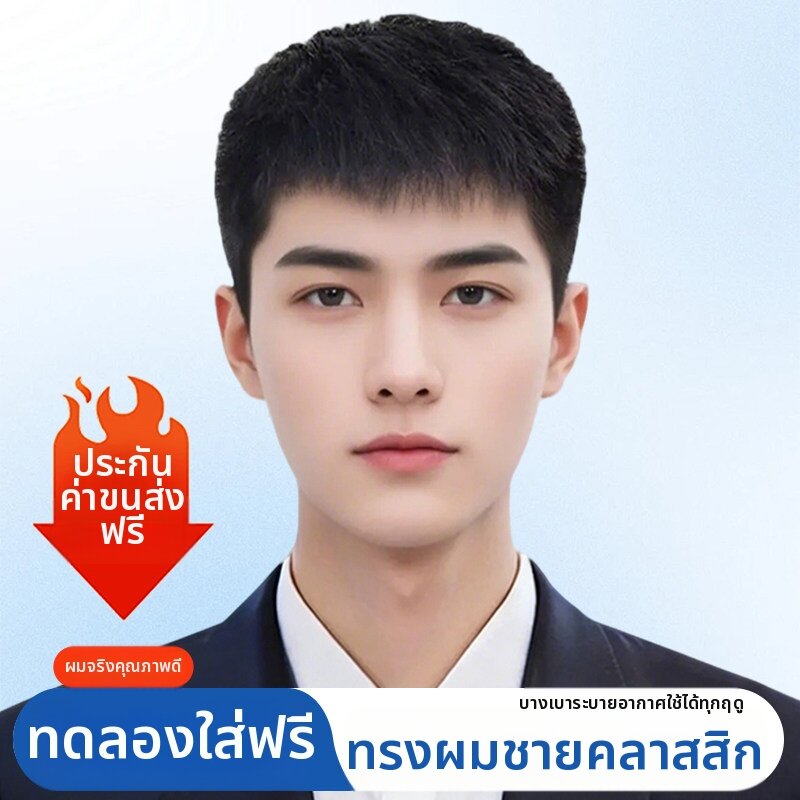 KEQIAO | Natural Breathable Men's Wig Cover Gray Hair Add Volume ราคา 5,321 บาท*ส่งฟรี