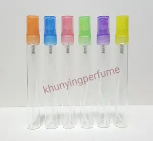 สินค้า ขวดน้ำหอม ขวดทรงปากกา สเปรย์แก้วใส ฝาพลาสติก คละสี ขนาด 10 ซีซี (ml.) ราคา 1 โหล (12 ขวด)