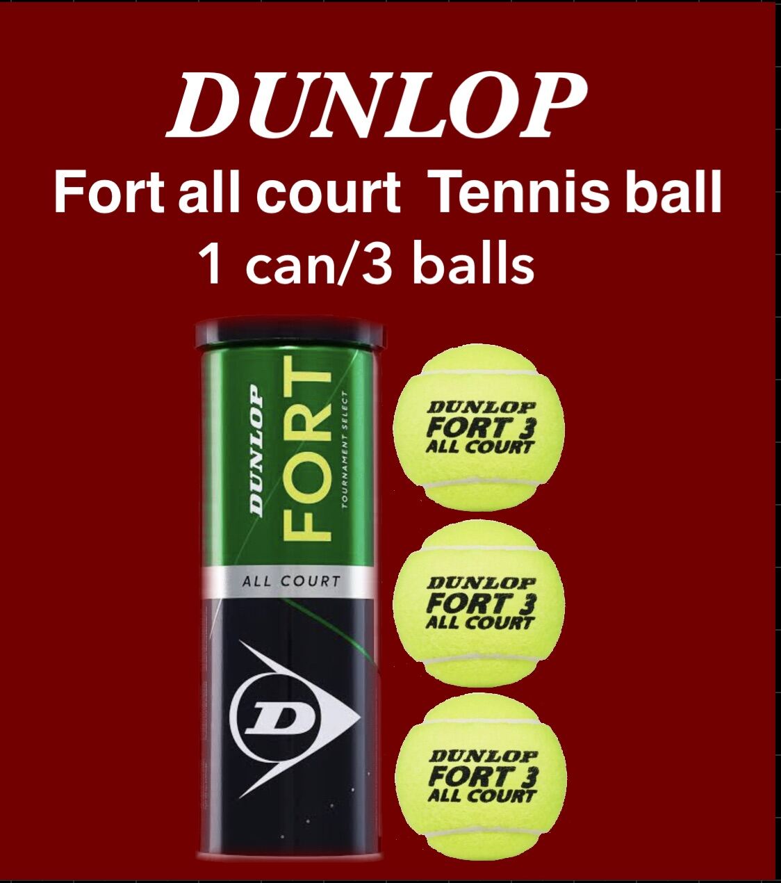 Tennis ball Dunlop Fort all court (1 can/3 balls) ลูกเทนนิส คุณภาพดี มาตราฐาน นุ่ม ทนทาน เด้งสม่ำเสมอ เหมาะสำกรับผู้เล่นออกกำลังกาย ซ้อม และแข่งขัน รับประกันคุณภาพ