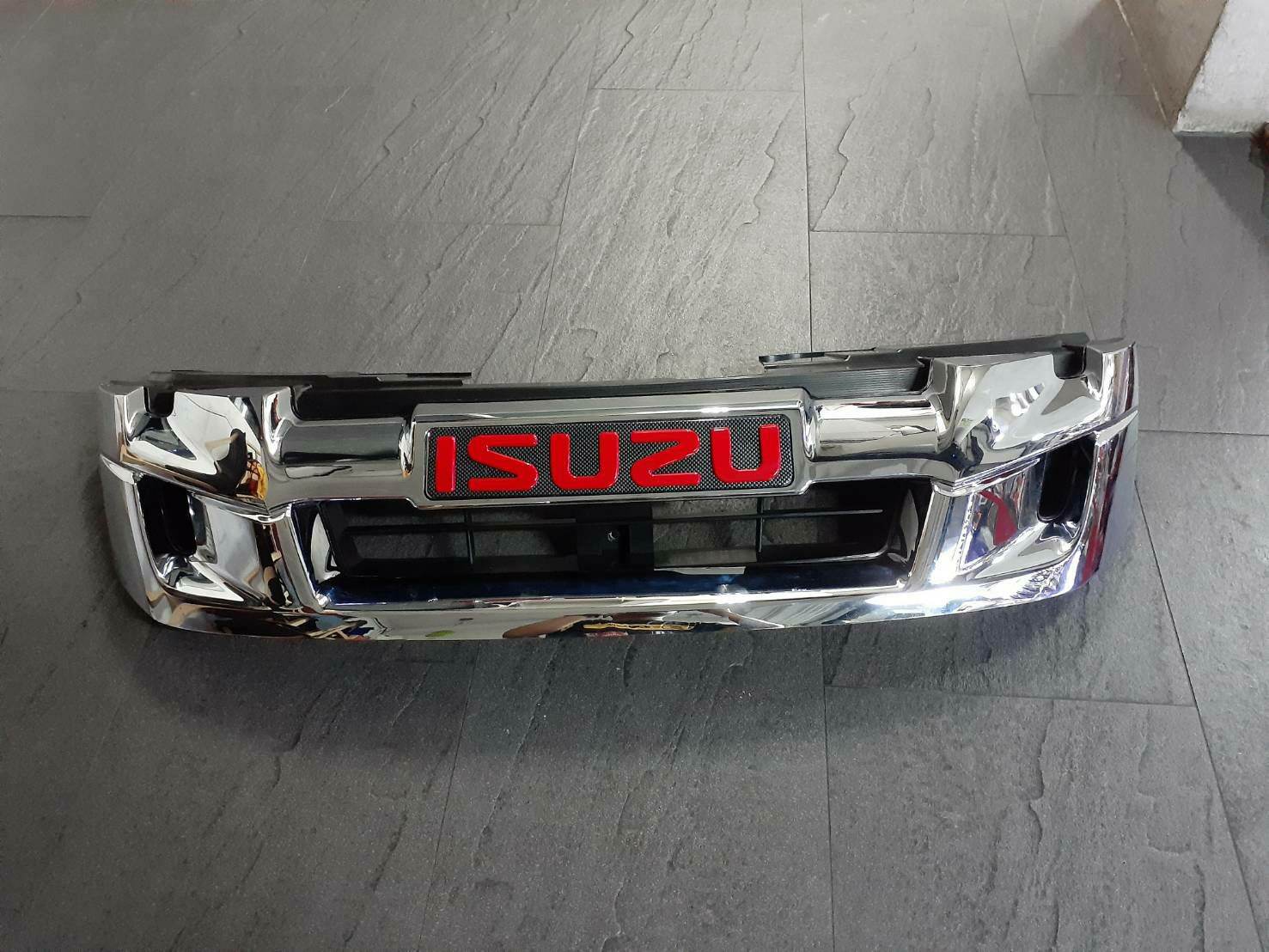 กระจังหน้าแต่ง ISUZU MU-X ปี2012-2015+พร้อมโลโก้ISUZUสีแดง ตรงรุ่น ใส่ได้เลย งานเกรดA สีชุปโครเมียม