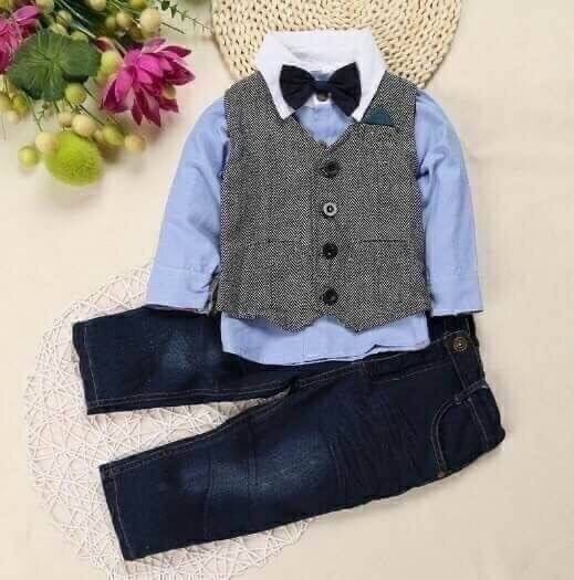 ชุดออกงานเด็กสีฟ้า ราคา  490 บาท*ส่งฟรี