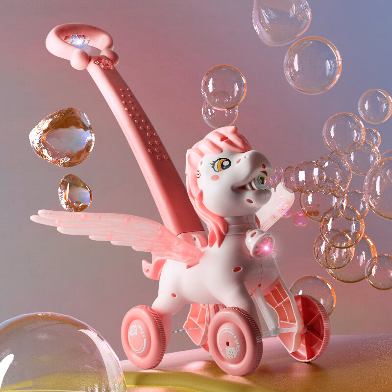 Pony Bubble Machine Push Cart Toy for Girls One Year Old Kids Learning to Walk Baby Toy Car Fun Outdoor Play Traditional Style