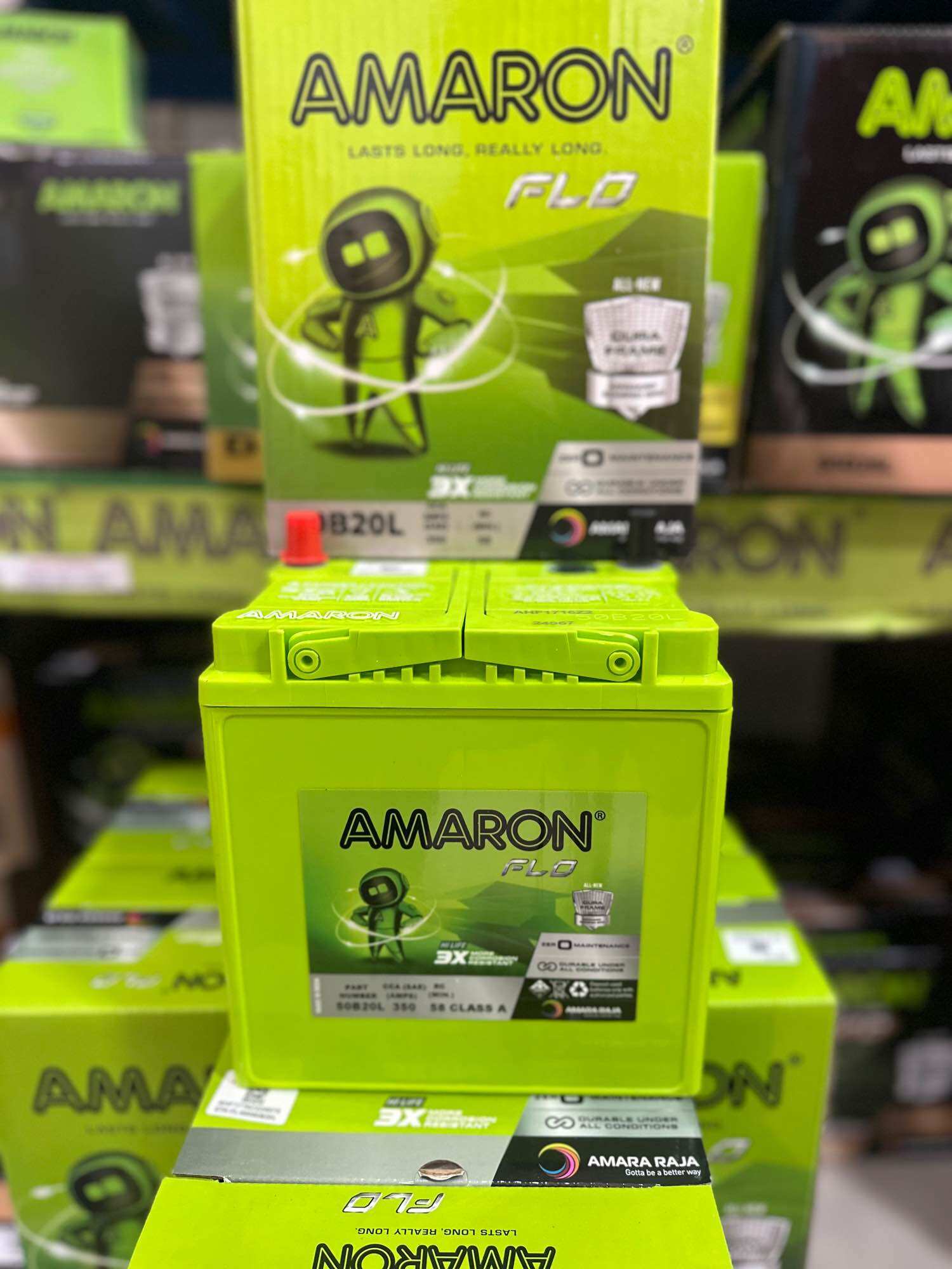 Amaron รุ่นใหม่ล่าสุด50B20L(รับประกัน 2 ปี) ขนาดยาว20 กว้าง13 สูง23 เซนติเมตร Honda city, Jazz, Brv,Brio, amaze, Freed, mobilio, Mitsubishi Mirage-Attrageรุ่นเก่า ราคา 2,190 บาท*ส่งฟรี