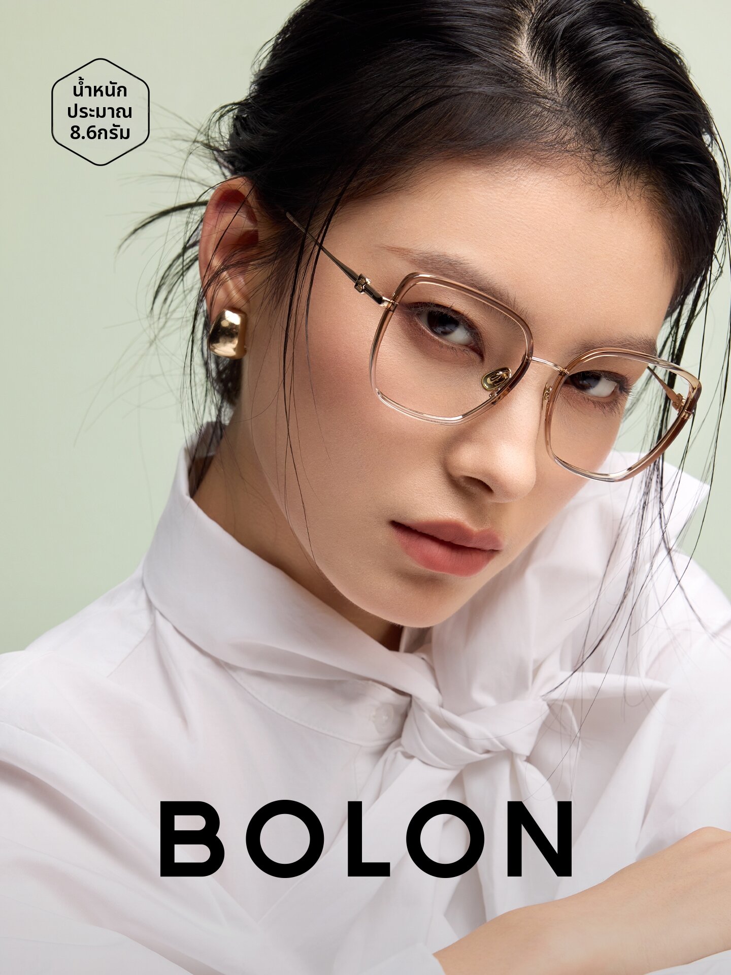 BOLON | Light Titanium Cat Eye Frame Large Rimmed Glasses ราคา 5,084 บาท*ส่งฟรี