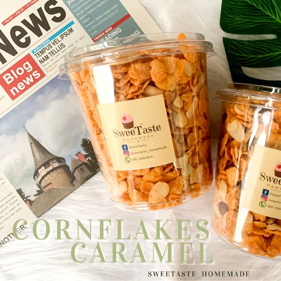 คอนเฟลกคาราเมล Cornflakes Caramel หวานน้อย ธัญพืชแน่น 210g