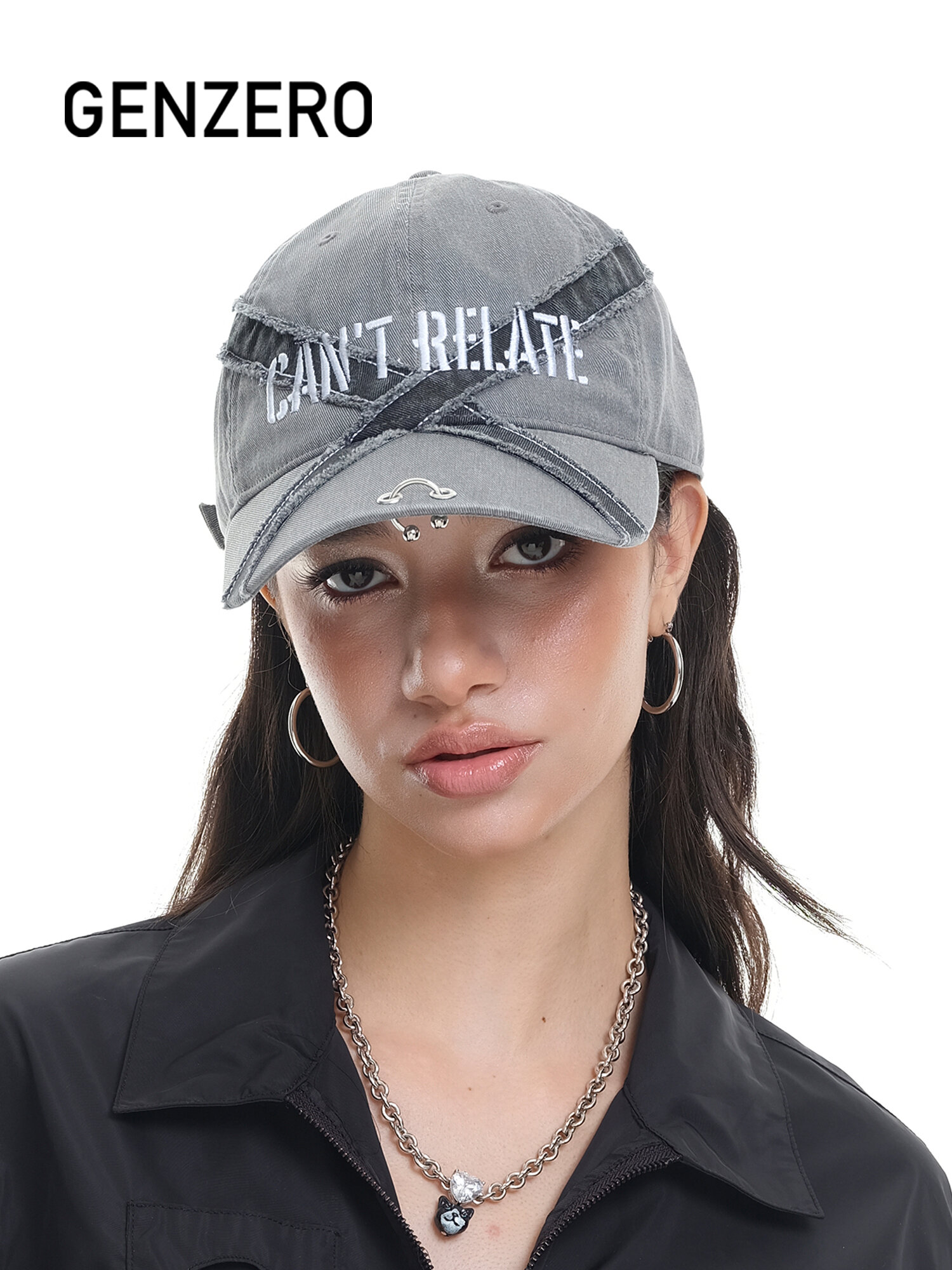 GENZERO | Washed Denim Gray Text Logo Baseball Cap Cotton Trilby ราคา 2,989 บาท*ส่งฟรี