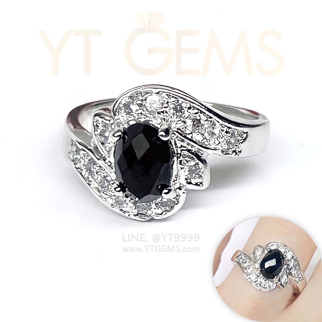 แหวนนิล ล้อมเพชร แหวนเงินแท้ พลอยนิลแท้ YTG-11735 ราคา 2,980 บาท*ส่งฟรี