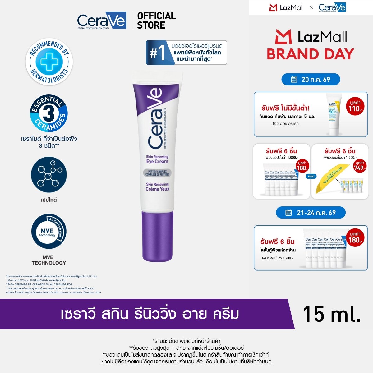 เซราวี CeraVe Skin Renewing Eye Cream เผยผิวดูอ่อนเยาว์ ดูอิ่มฟู นุ่มเด้งและเรียบเนียนขึ้น ราคา 860 บาท*ส่งฟรี
