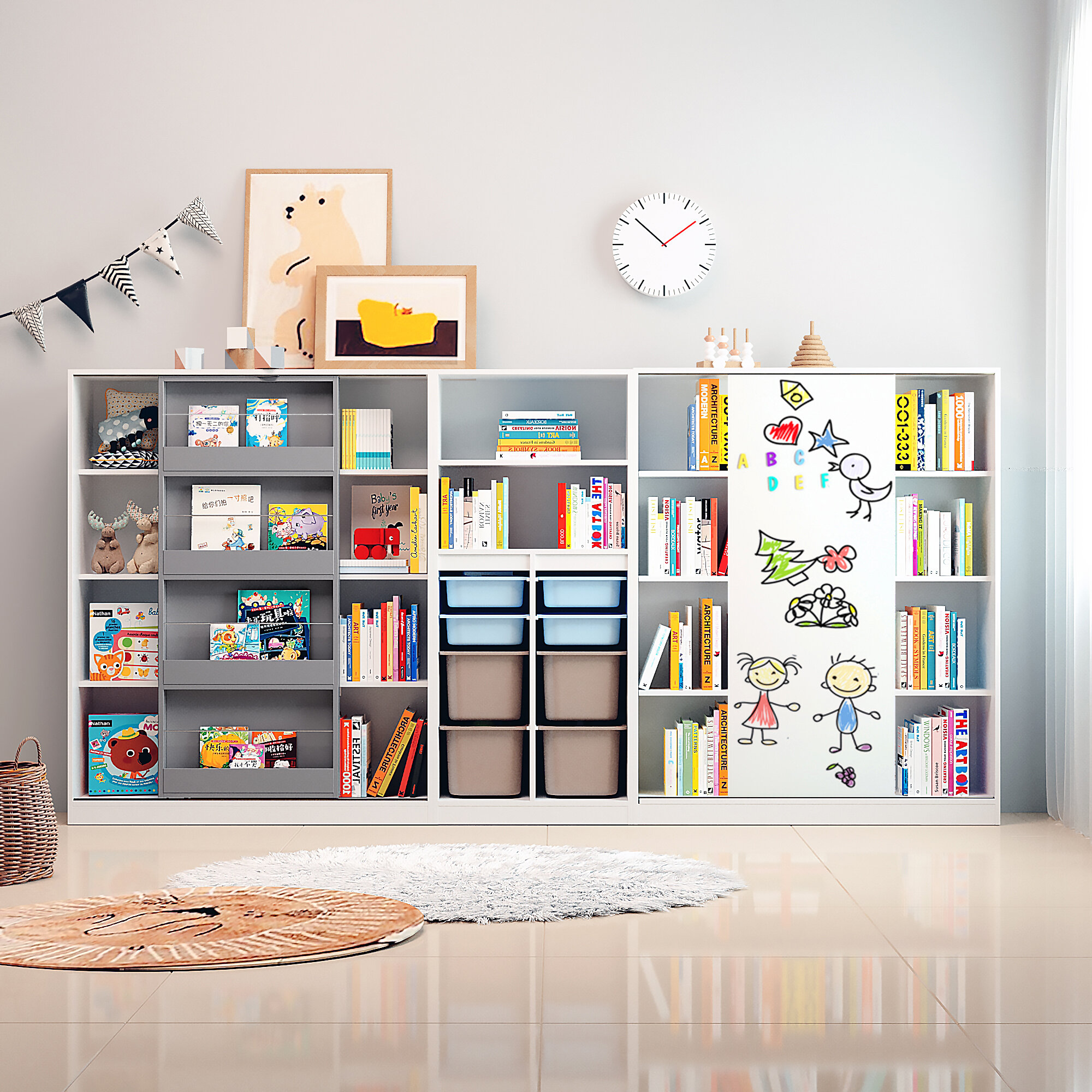 KEBIXIONG | Sliding Door Wooden Bookshelf Toy Storage ราคา 12,316 บาท*ส่งฟรี