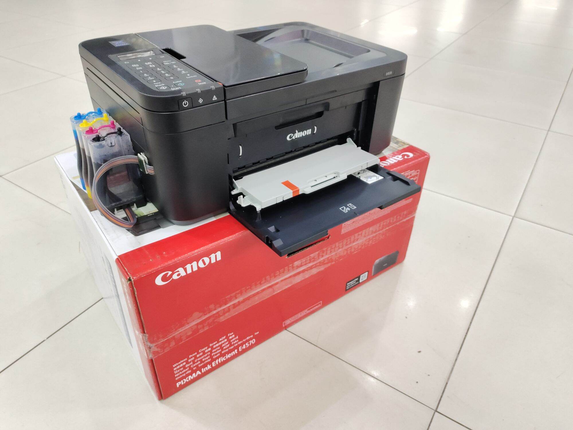 Printer Canon E4570+Tank พร้อมระบบติดตั้งแท้งก์ พร้อมเติมหมึก 4 สี (ปริ