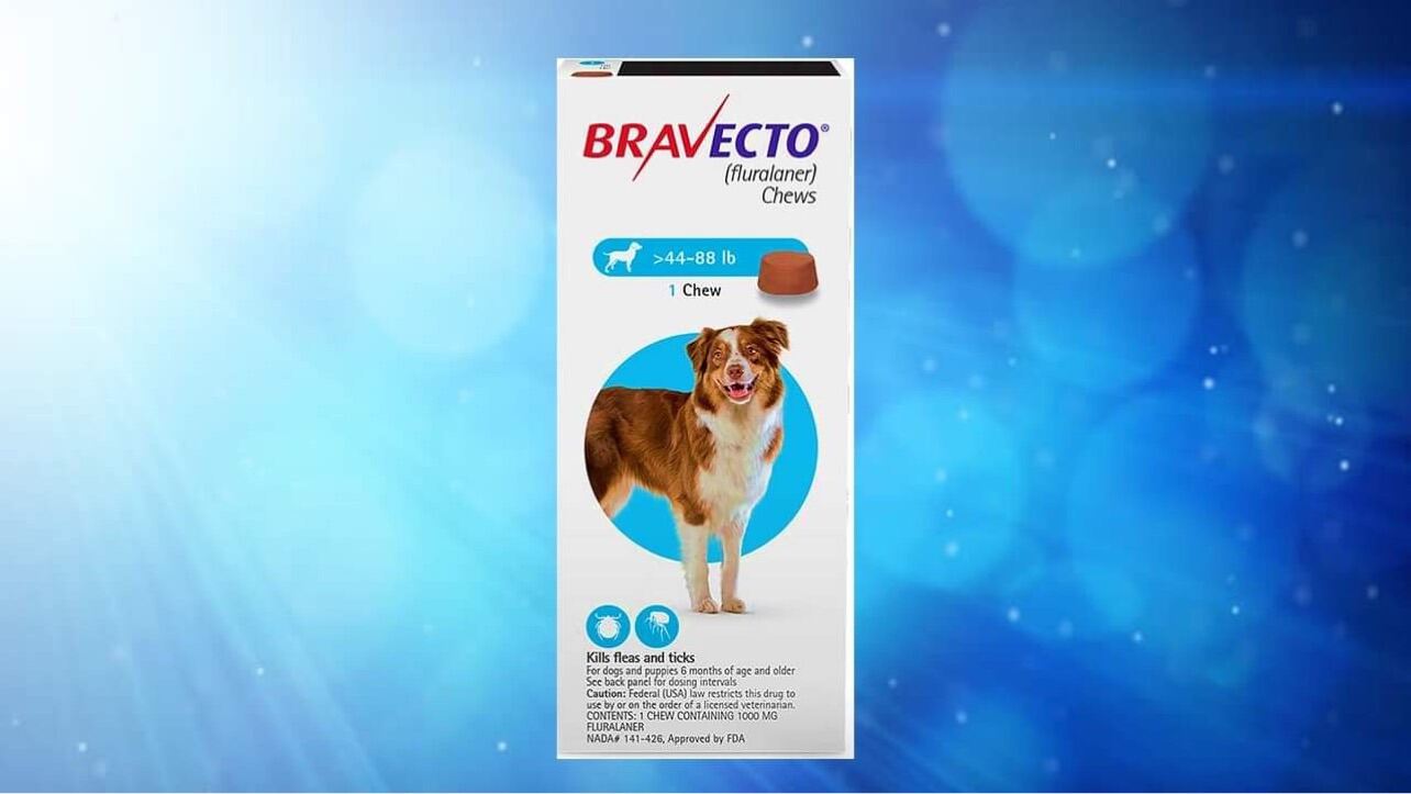 Bravectoบราเวคโต กำจัดเห็บ หมัด ไรขี้เรื้อน ไรในหู สำหรับ >20-40kg ผลิดภัณฑ์กำจัดเห็บ หมัด ไรขี้เรื้อน ไรในหู  เม็ดเดียวเห็นผล เริ่มออกฤทธิ์ใน 8 ชม หลังกิน อาบน้ำได้ปกติ ไม่ต้องงด ออกฤทธิ์นาน 3 เดือน  อายุขั้นต่ำ 2 เดือน ปลอดภัยในแม่ท้อง และแม่ให้นม