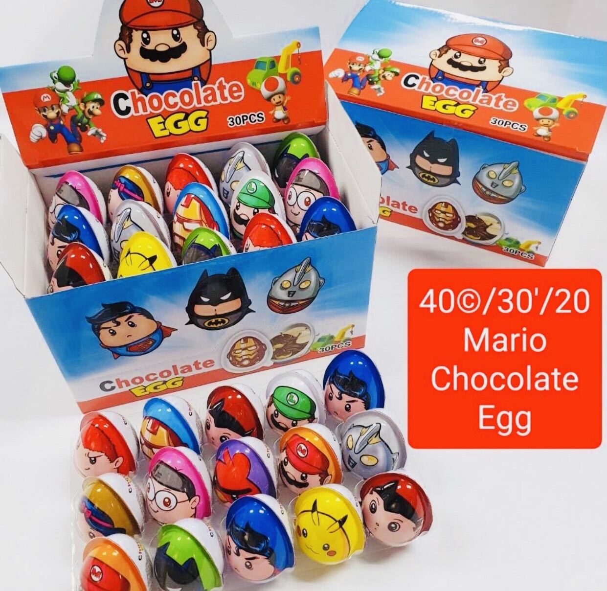 Mario chocolate egg แพ็คมี15ลูก คละลายมาริโอ้น่ารักมากมาย